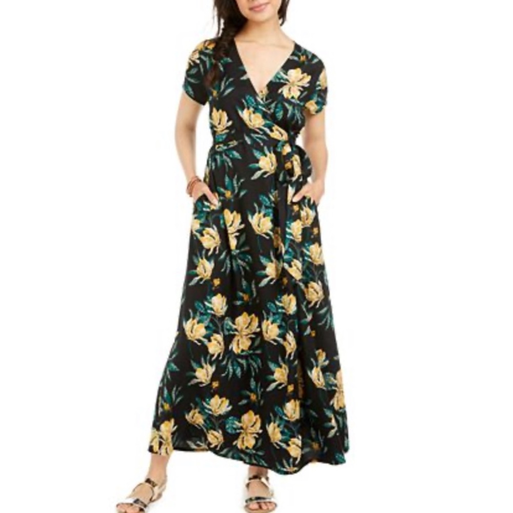 Roxy Black Maxi Dress with Yellow Floral Print